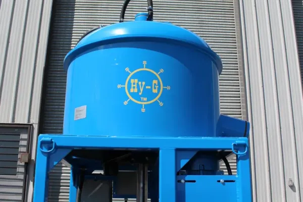 Hy-G P21 placer gold concentrator, full machine on workshop grating.