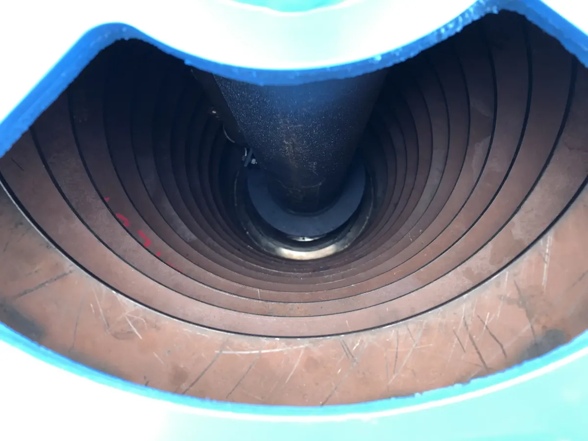 Close-up of the ribbed interior of the Hy-G fluidized bowl.