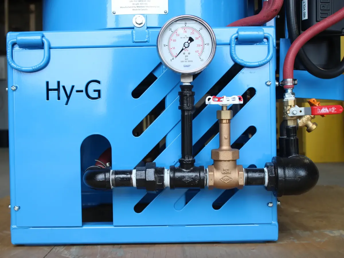 Hy-G P12 hydraulic power-pack control panel with hoses.