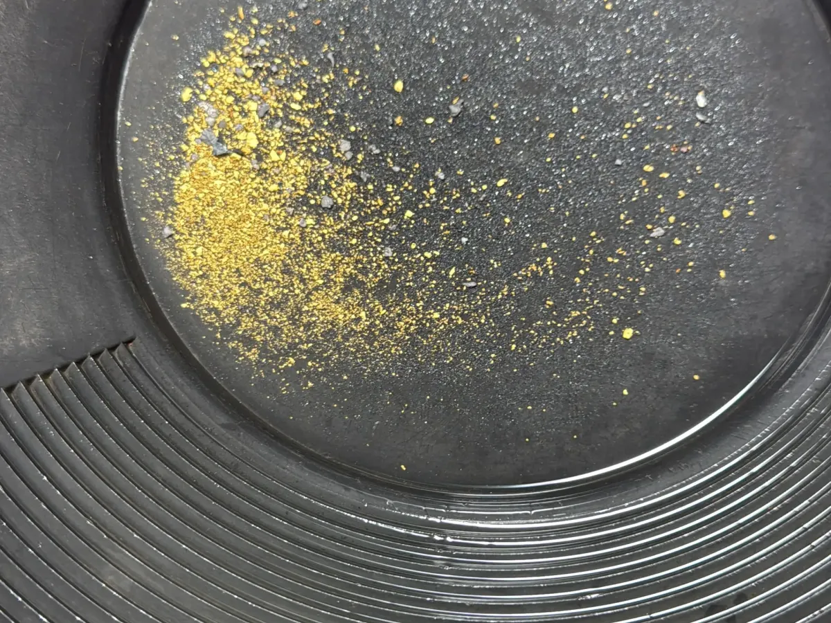 Ribbed bowl interior of the Hy-G concentrator showing captured gold.